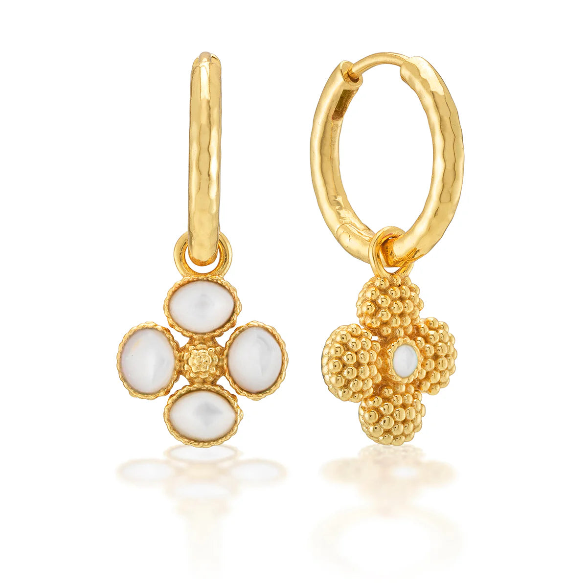 Berry Clover Hoop Earrings with Double Sided Charm - mother of pearl