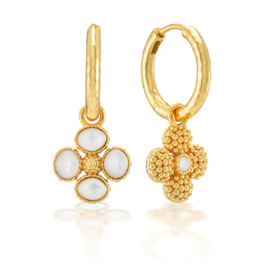 Berry Clover Hoop Earrings with Double Sided Charm - mother of pearl