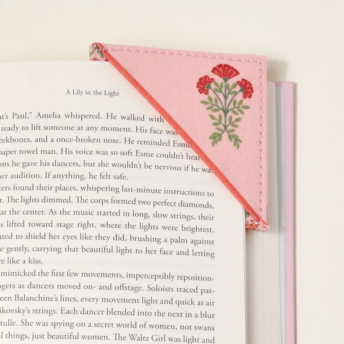 Corner Keeper Fabric Bookmark–Everbloom Dusty Rose