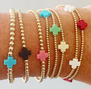 Signature Cross 2mm Gold Bracelet - pink