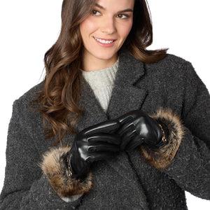 Vegan Leather Faux Fur Cuff Gloves