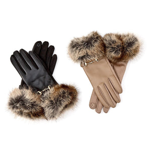 Vegan Leather Faux Fur Cuff Gloves