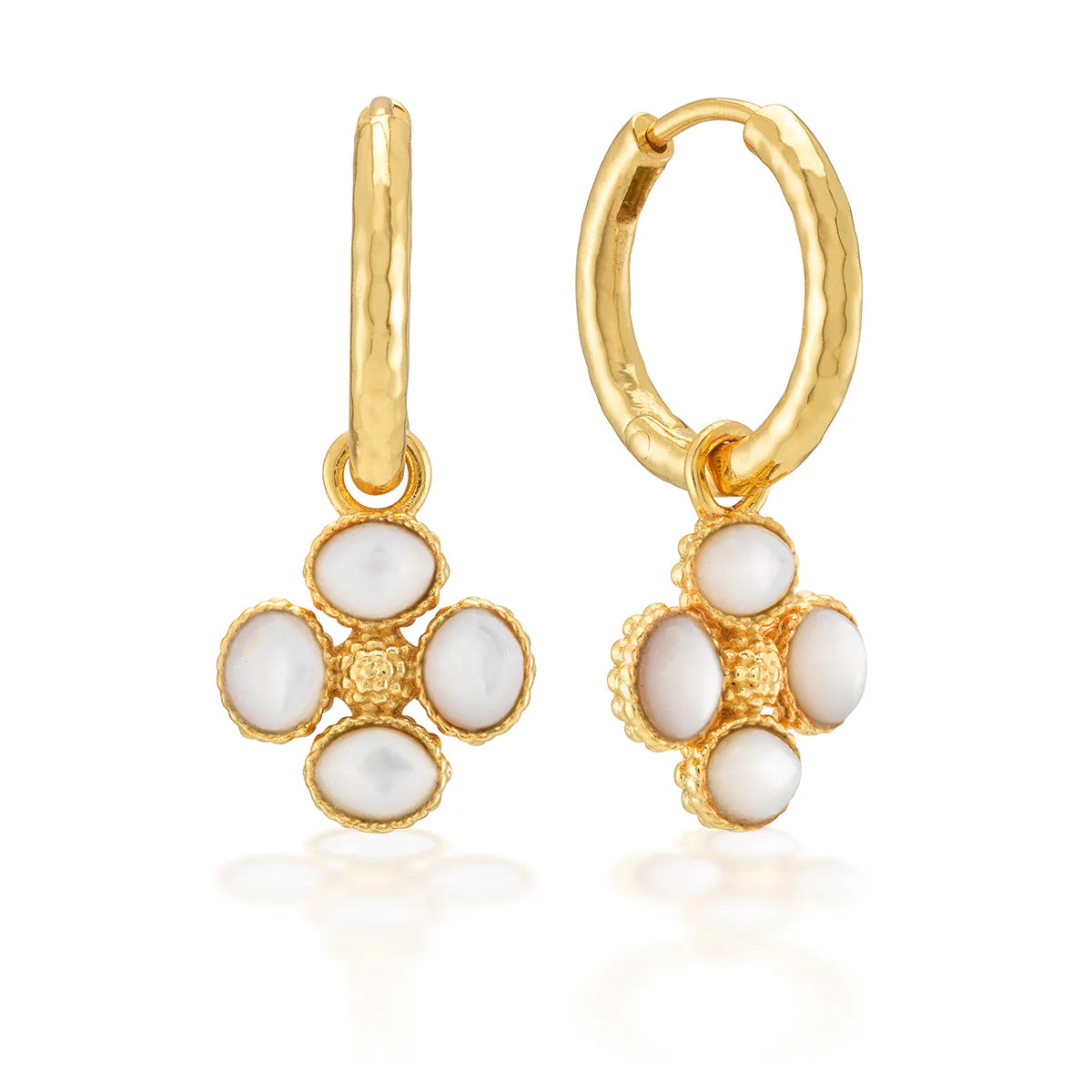 Berry Clover Hoop Earrings with Double Sided Charm - mother of pearl