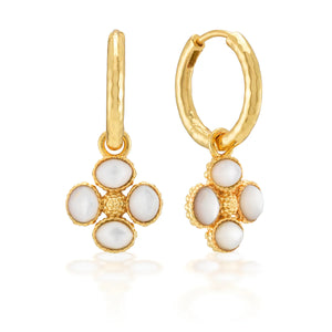 Berry Clover Hoop Earrings with Double Sided Charm - mother of pearl