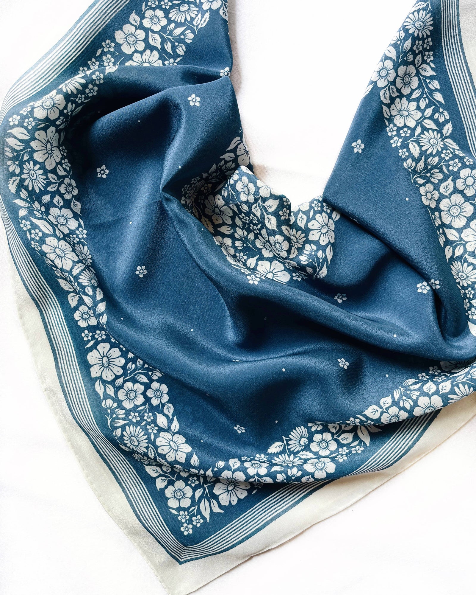 Silk Bandana Scarf -Santorini Floral