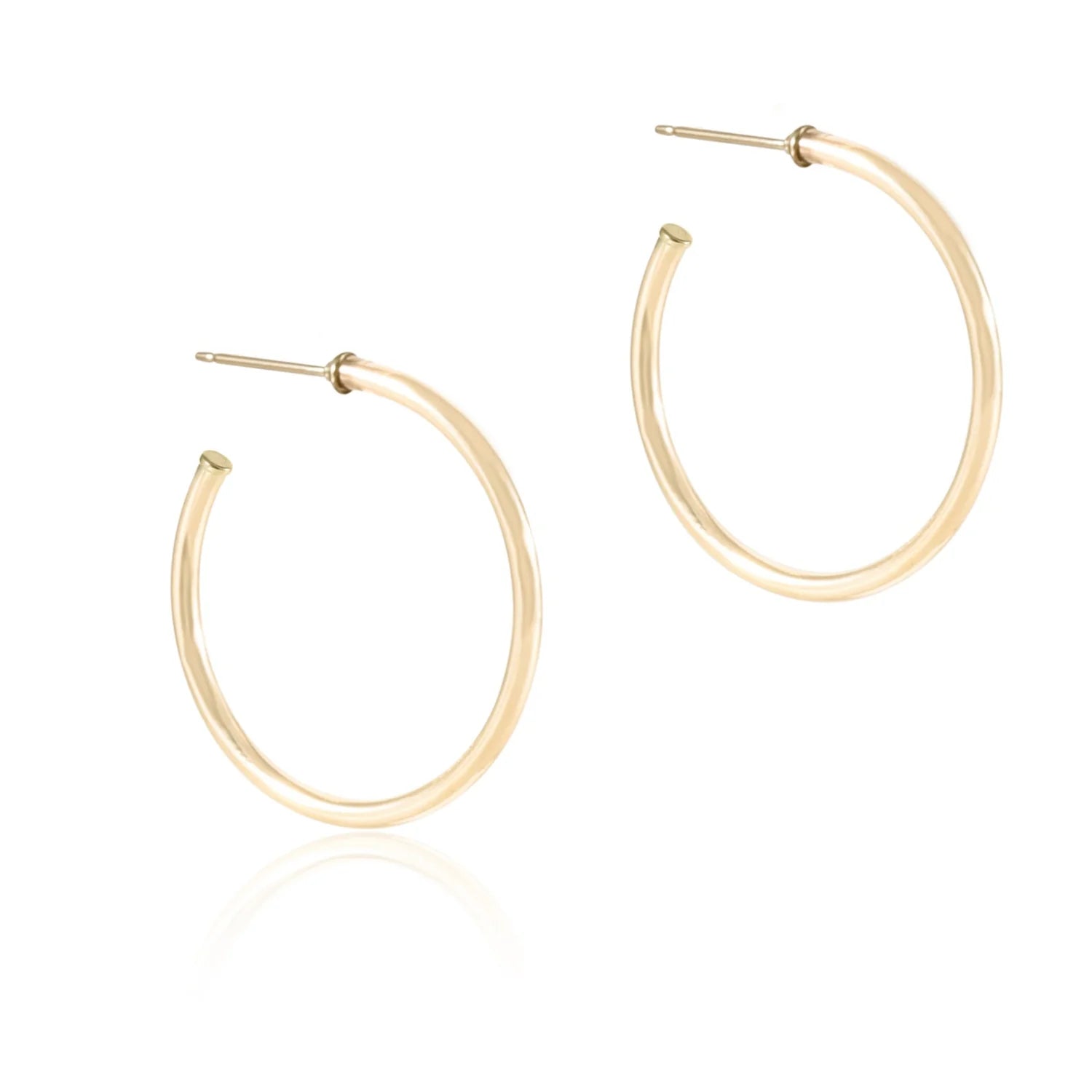 Round Gold 1.25" post hoop earrings - 2mm smooth