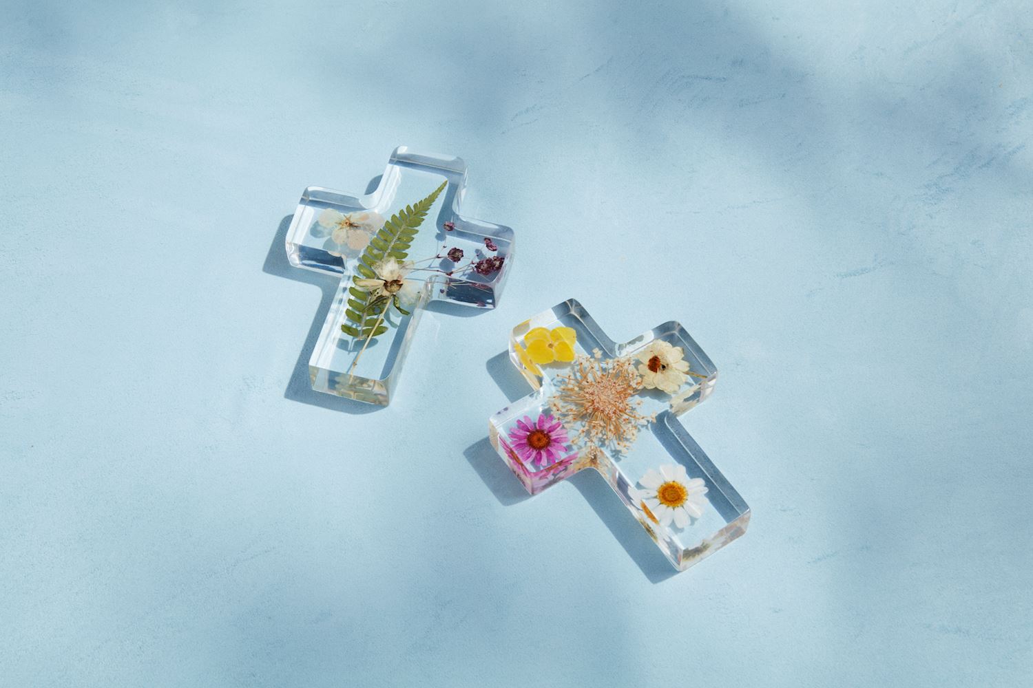 Dried Flower and Fern Resin Cross