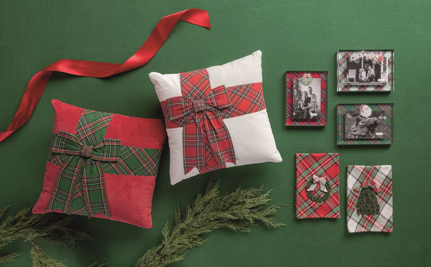 Green Tartan Bow Pillow