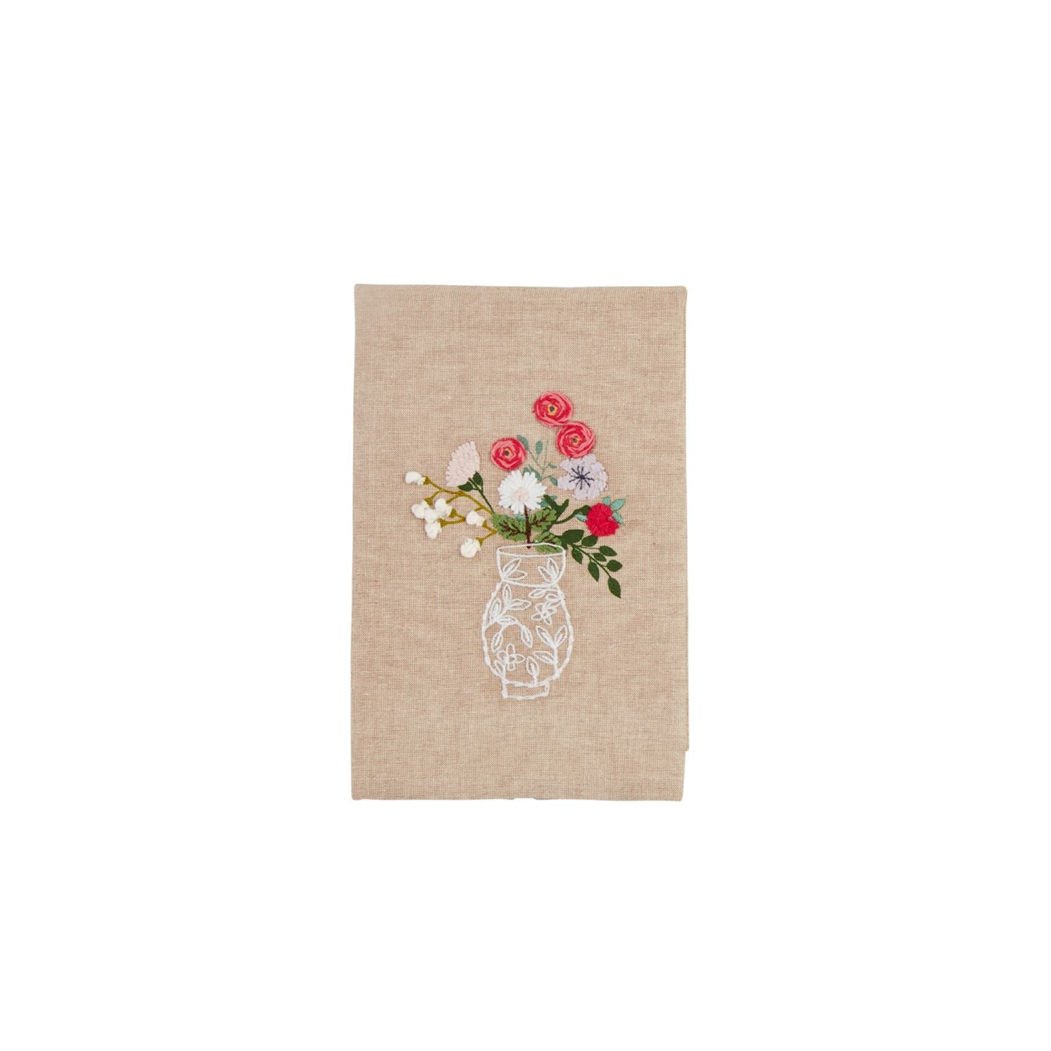 Flower In Vase Embroidered Towel