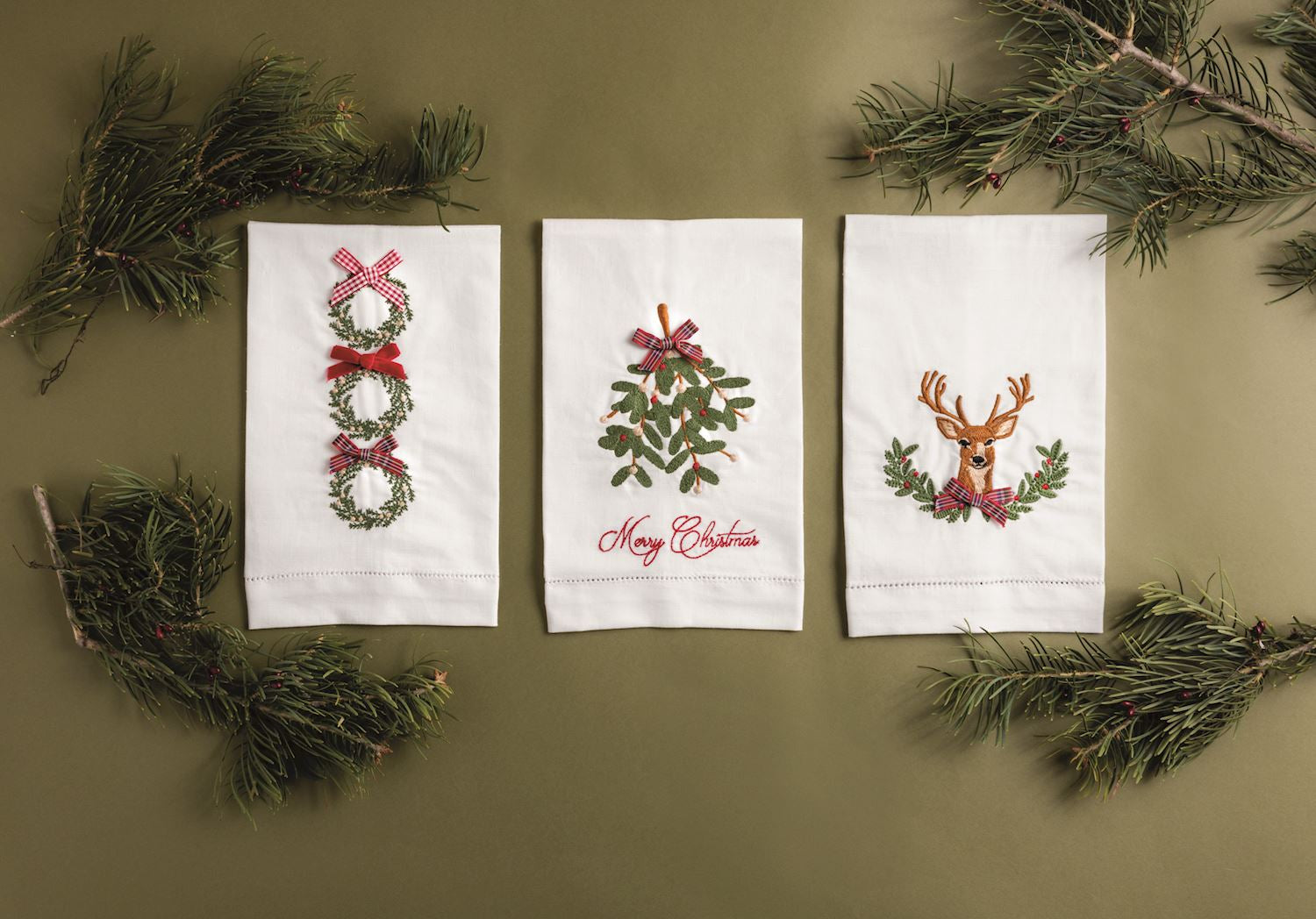 Christmas Deer Embroidered Towel