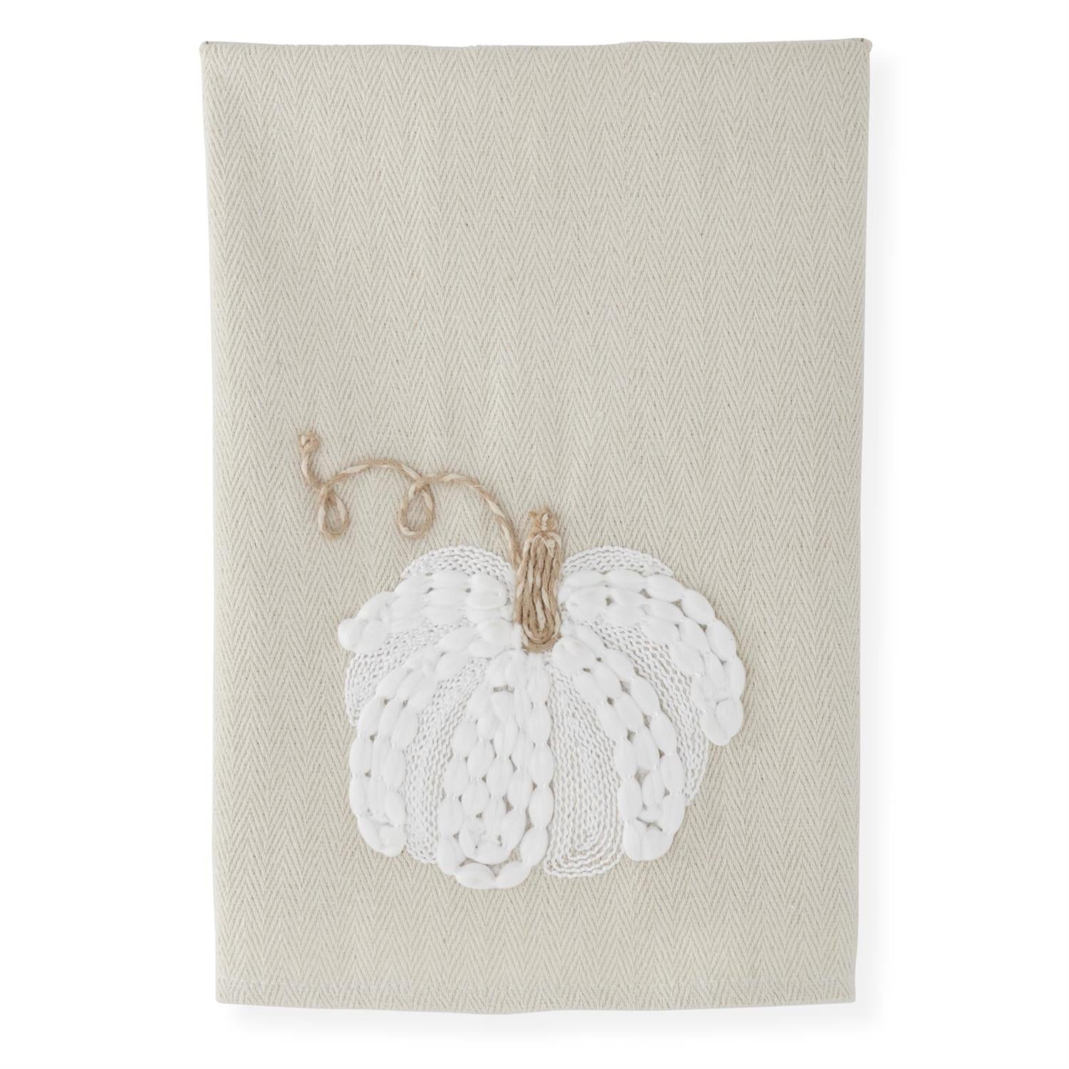 White Embroidered Pumpkin Tea Towel