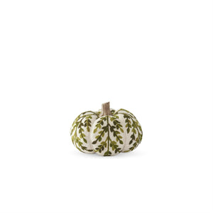 Cream & Green Foliage Knit Pumpkin