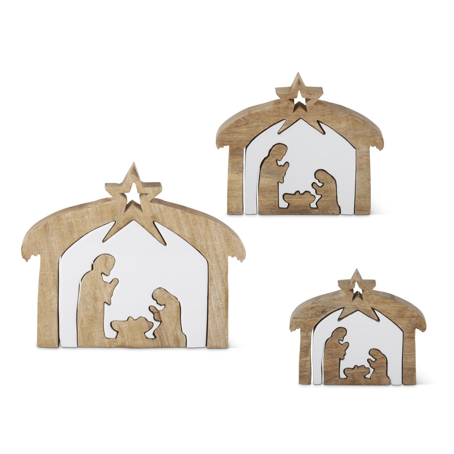 Wood Nativity with White Enameled Center