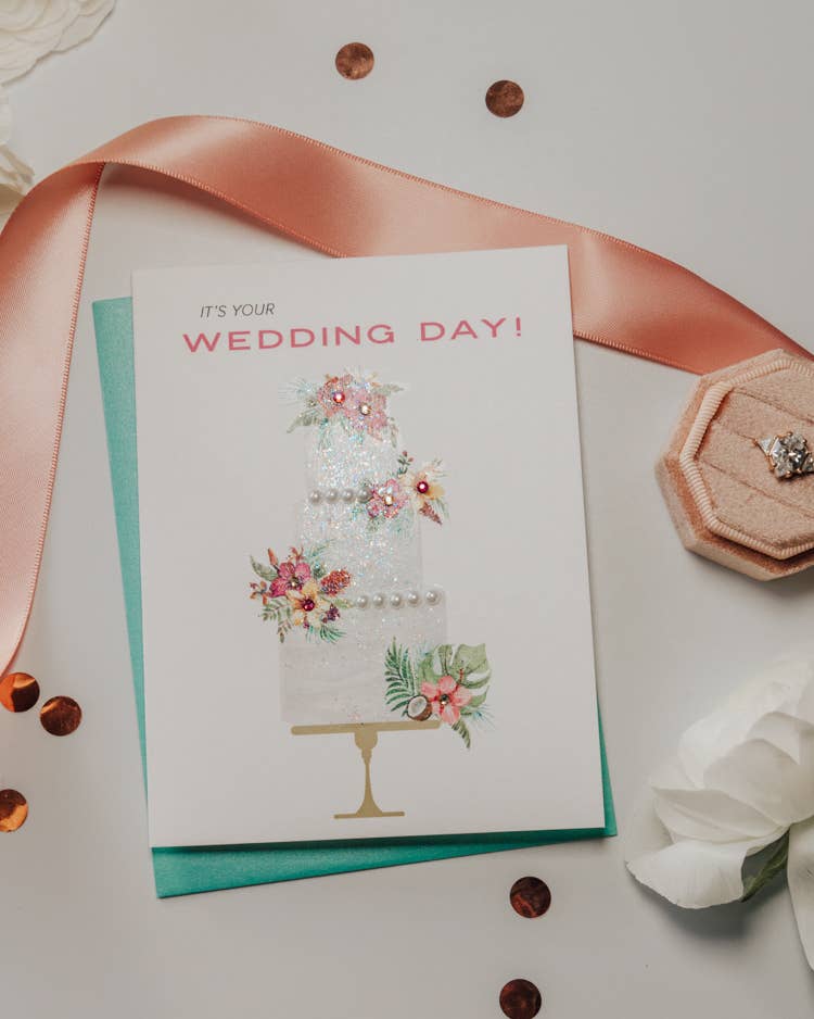 'Paradise Love' Tropical Wedding Cake Greeting Card