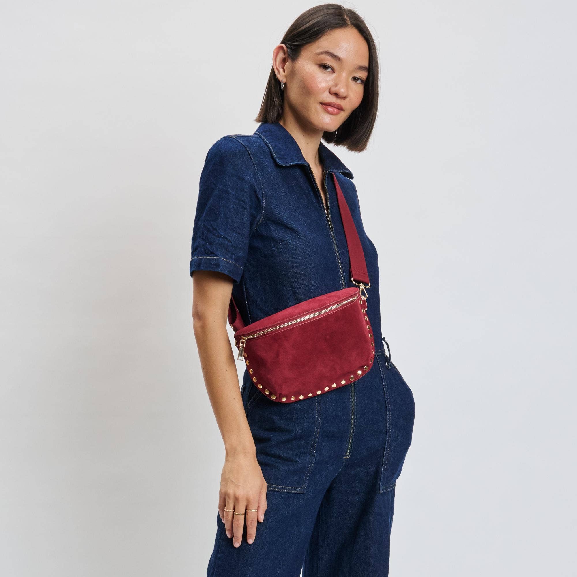 Gizelle-Suede Belt Bag: Tan