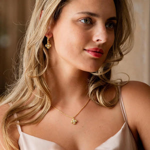 Berry Clover Hoop Earrings with Double Sided Charm - mother of pearl