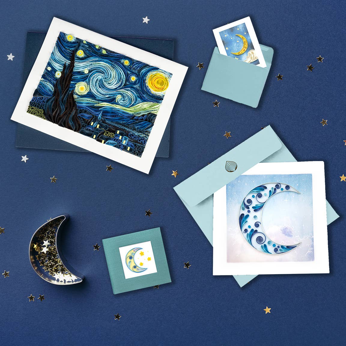 Moon & Stars Gift Enclosure Mini Quilled Card