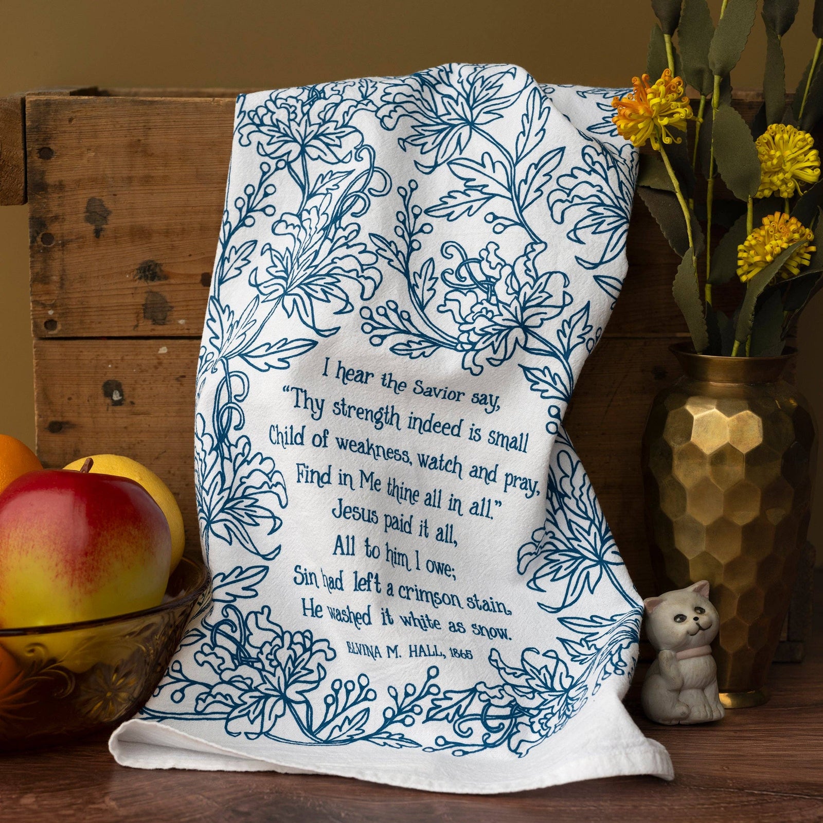 Jesus Paid It All Hymn Tea Towel - Blue