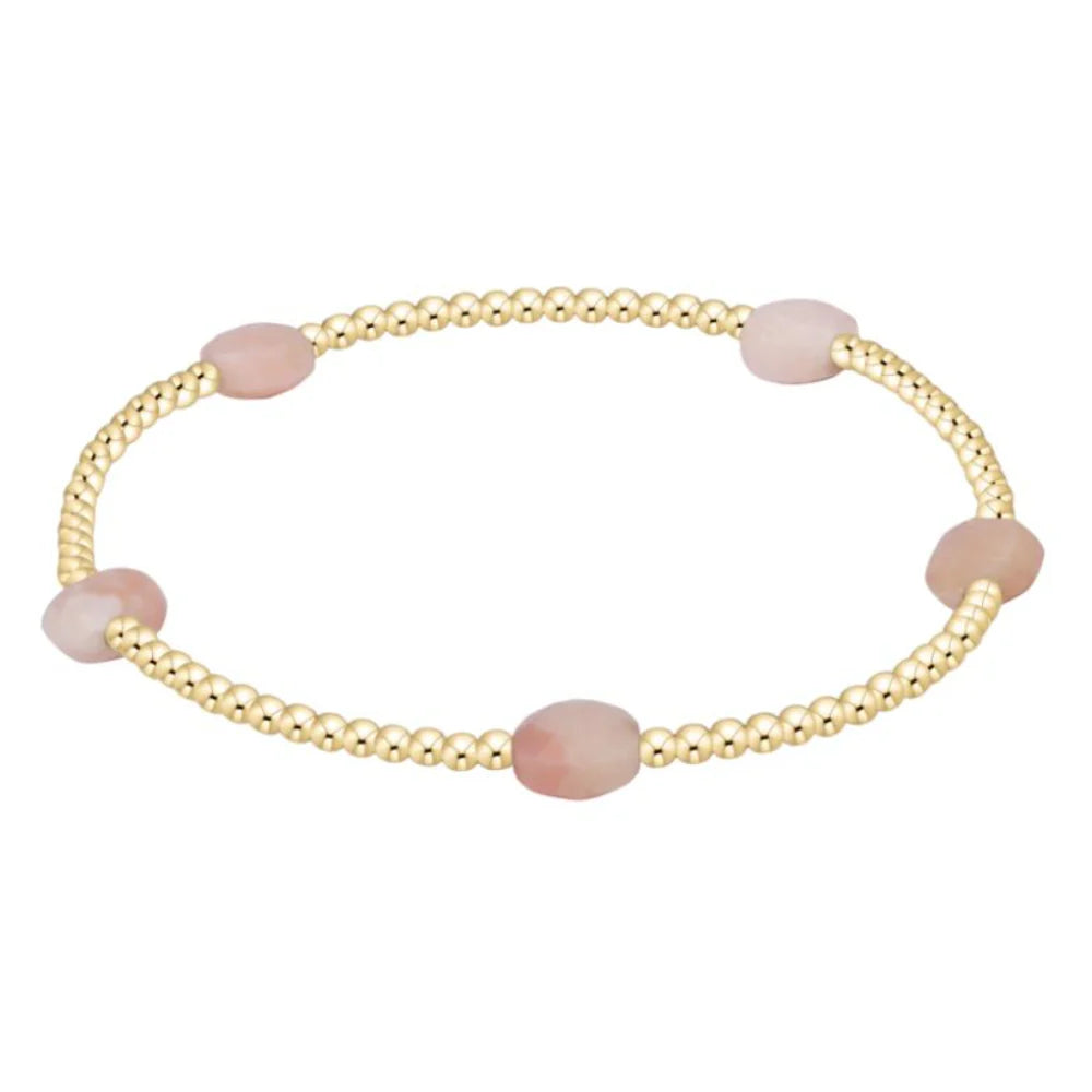 Admire Small Gemstone 2mm Gold Bracelet - pink opal