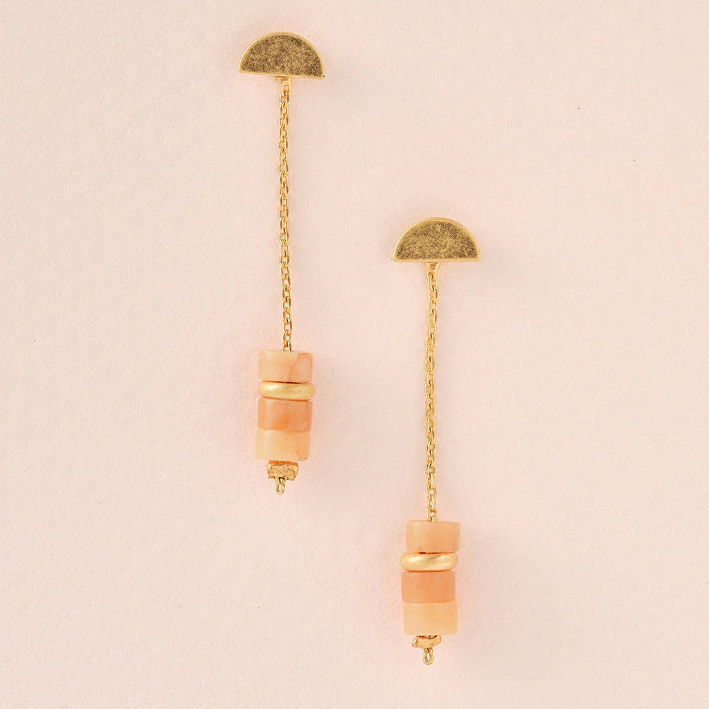 Stone Meteor Thread Earrings - sunstone/gold
