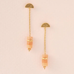 Stone Meteor Thread Earrings - sunstone/gold