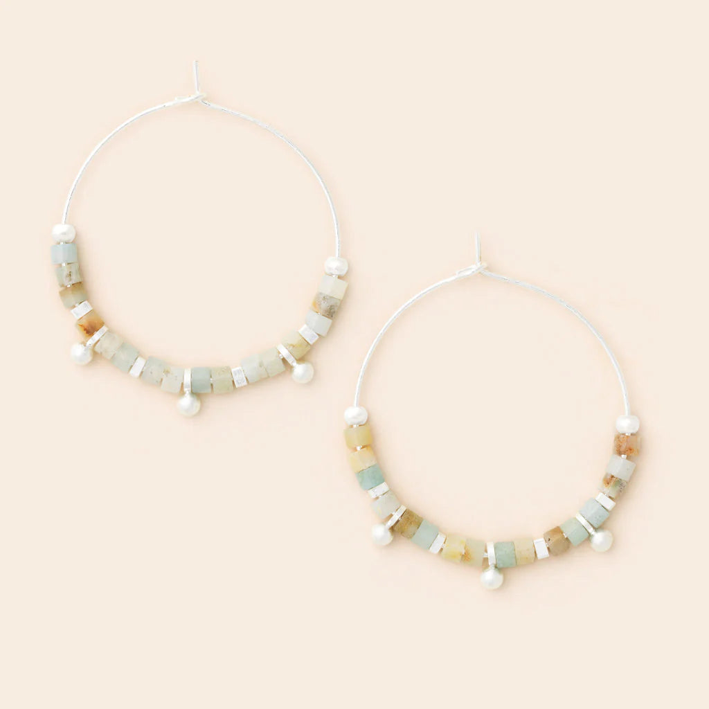 Stone Disc Hoop Earring - amazonite/silver