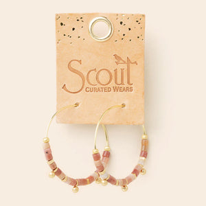 Stone Disc Hoop Earrings - rhodonite/gold