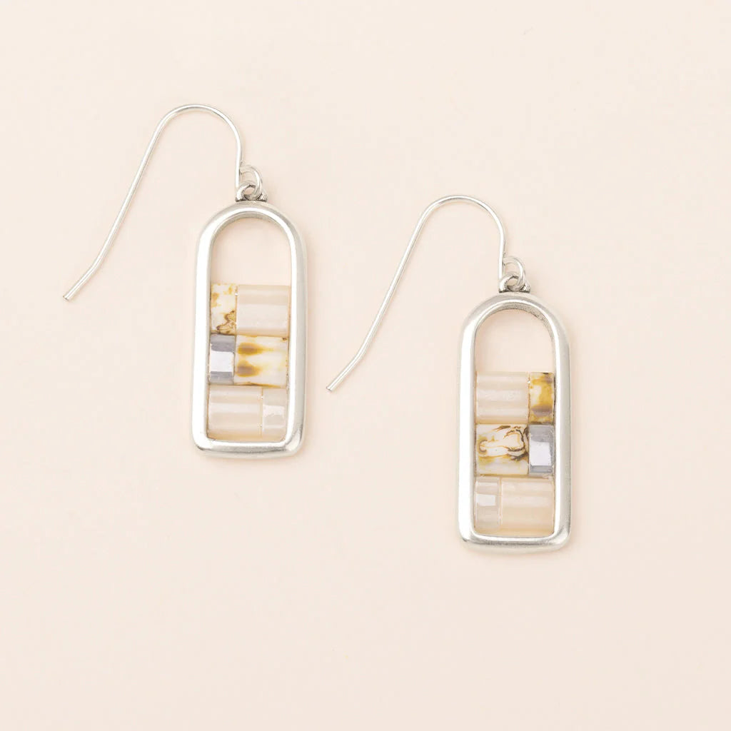 Miyuki Frame Earrings - Ivory/Silver