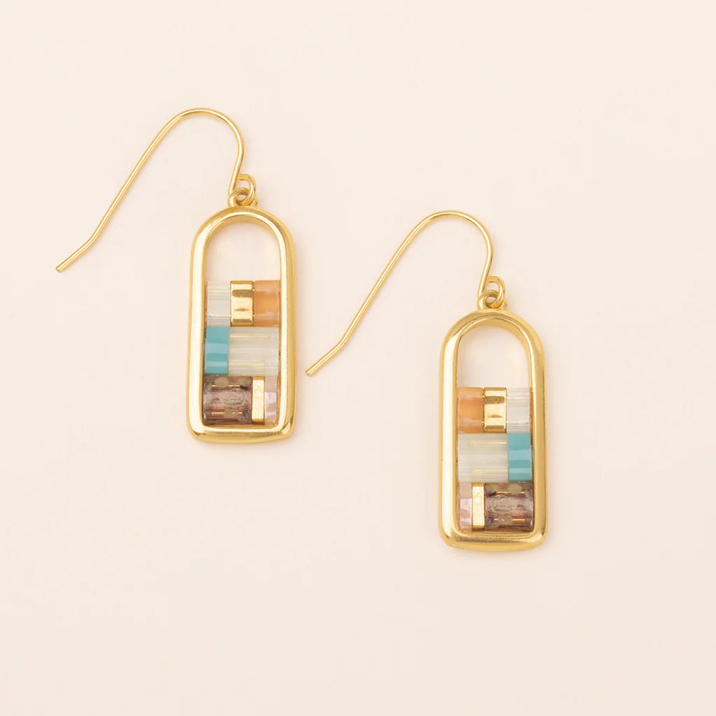Miyuki Frame Earrings - Mint/Peach/Gold