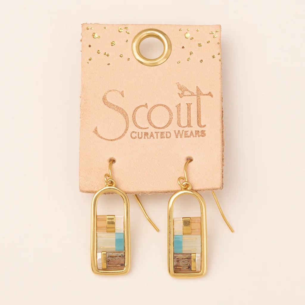 Miyuki Frame Earrings - Mint/Peach/Gold