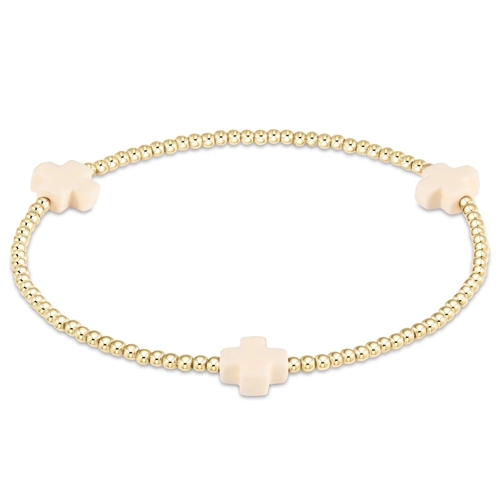Signature Cross Gold Pattern 2mm Bead Bracelet - off white
