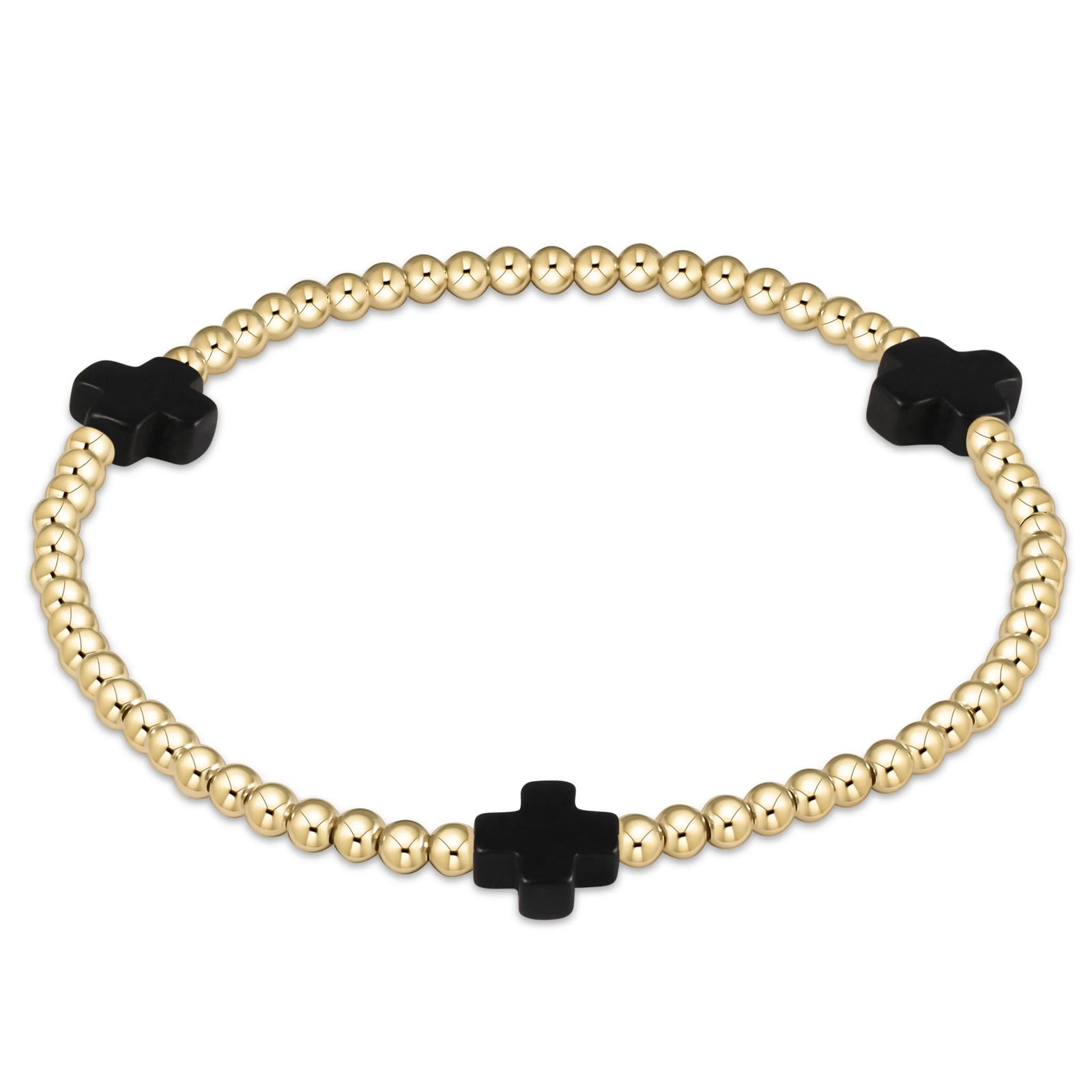 Signature Cross Gold Pattern 3mm Bead Bracelet - onyx