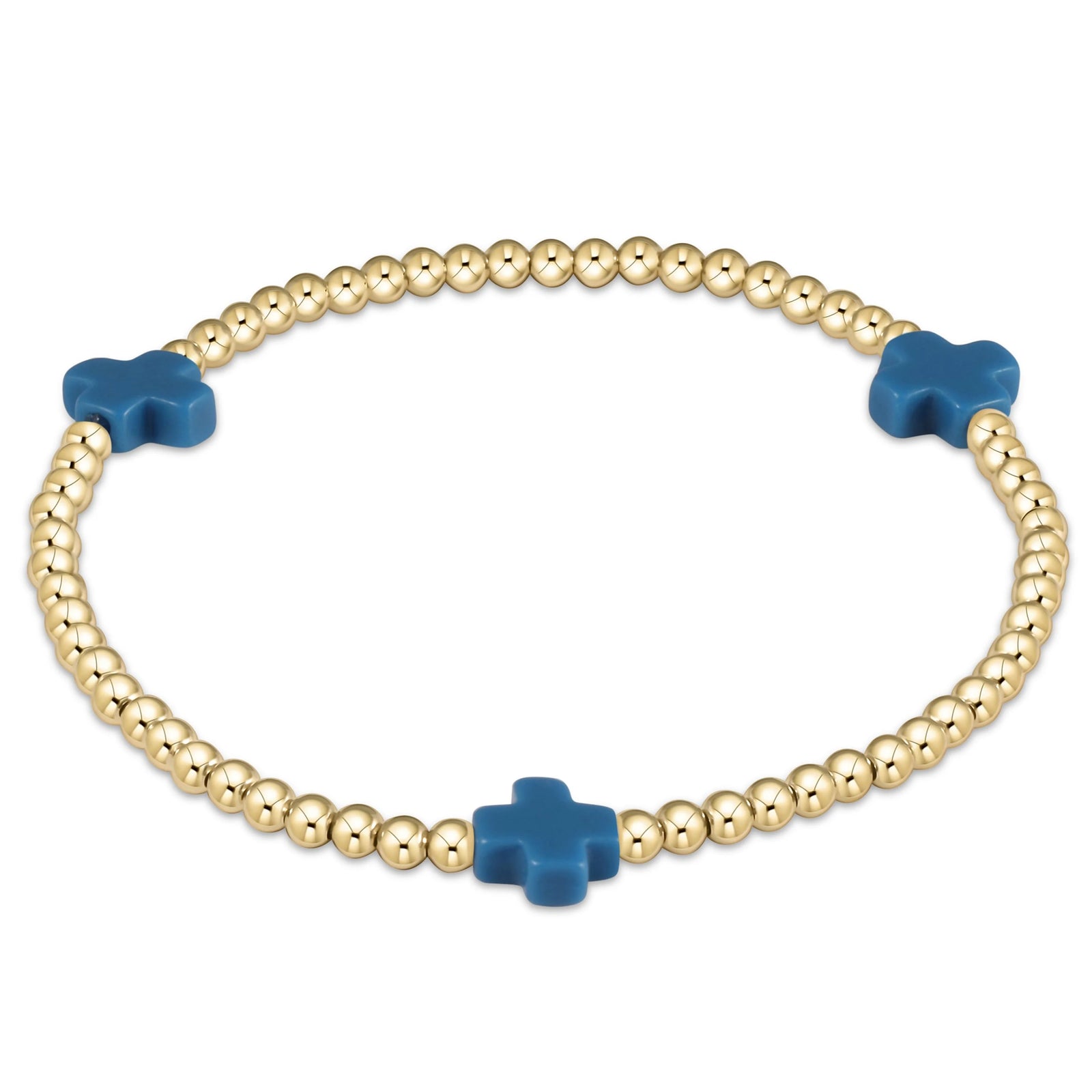 Signature Cross 3mm Gold Bracelet - cobalt