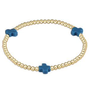 Signature Cross 3mm Gold Bracelet - cobalt