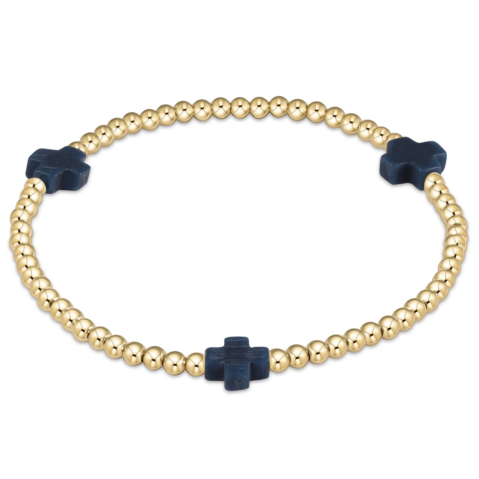 signature cross gold pattern 3mm bead bracelet - navy