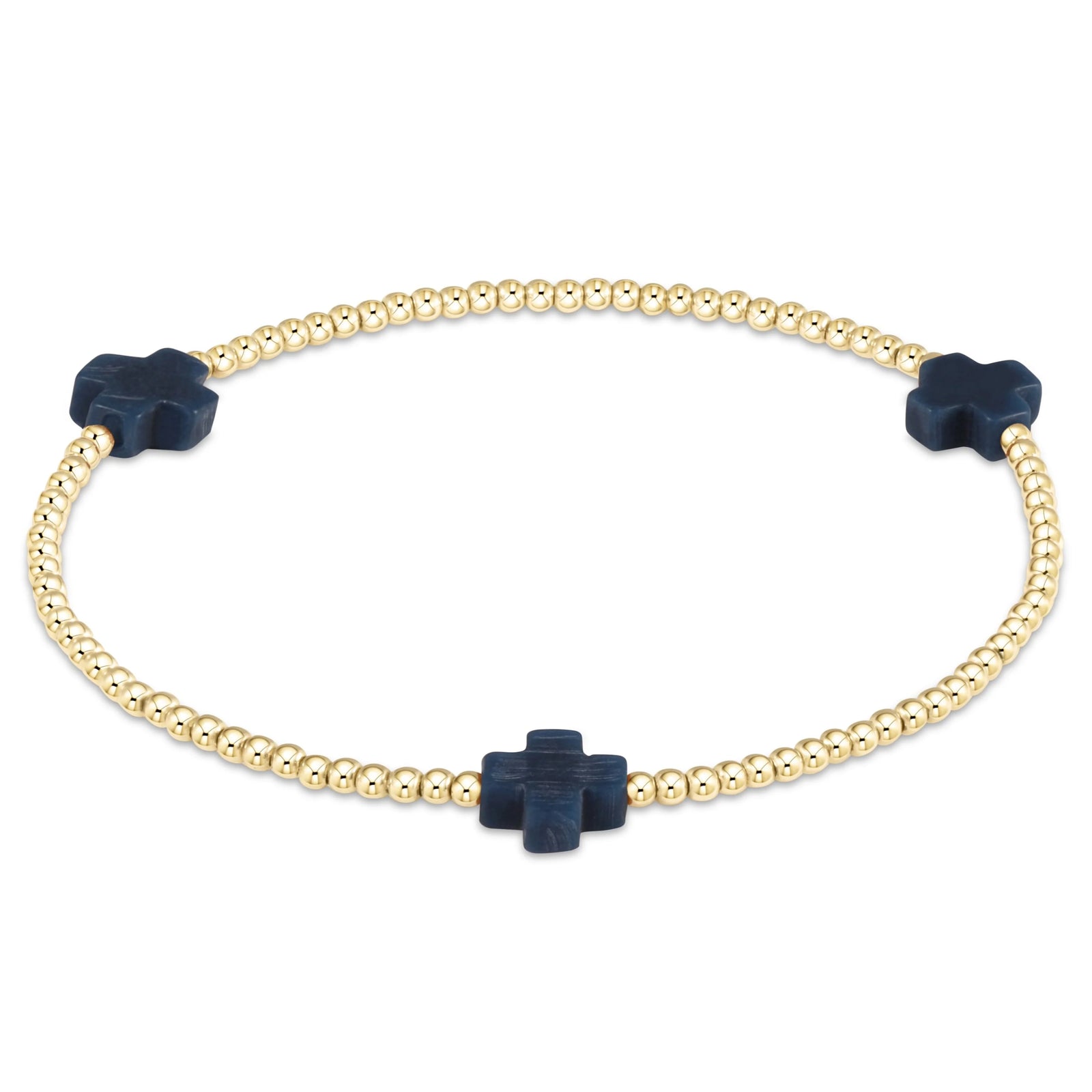 Signature Cross 2mm Gold Bracelet - navy