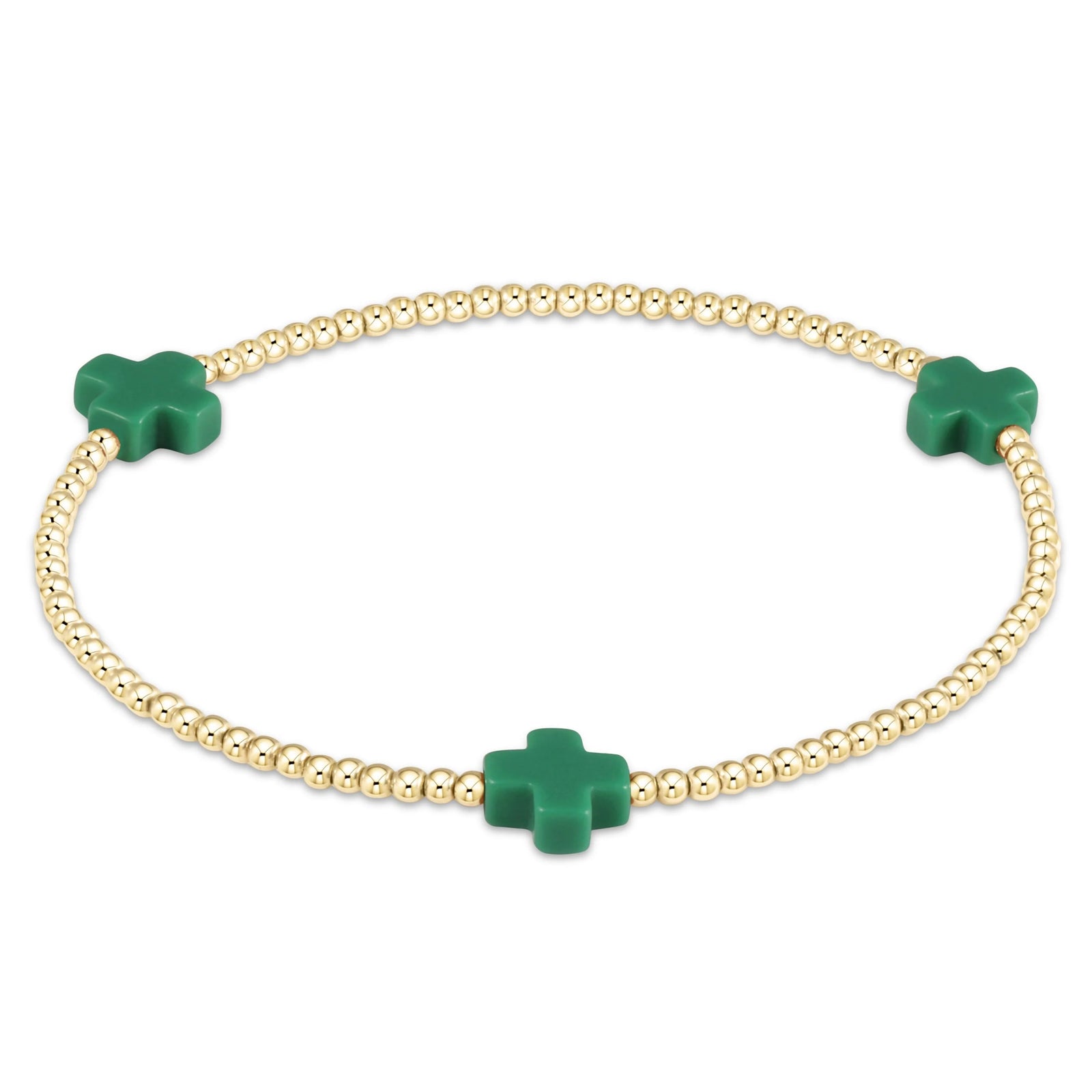 Signature Cross 2mm Gold Bracelet - emerald