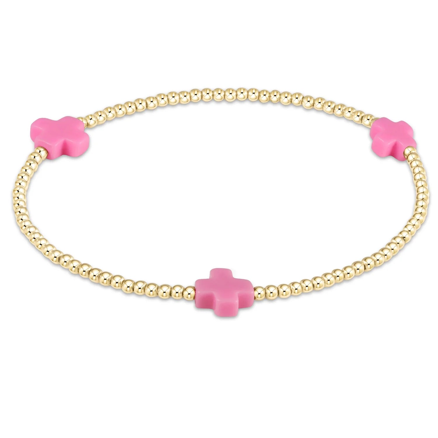 Signature Cross gold pattern 2mm bead bracelet - Bright pink