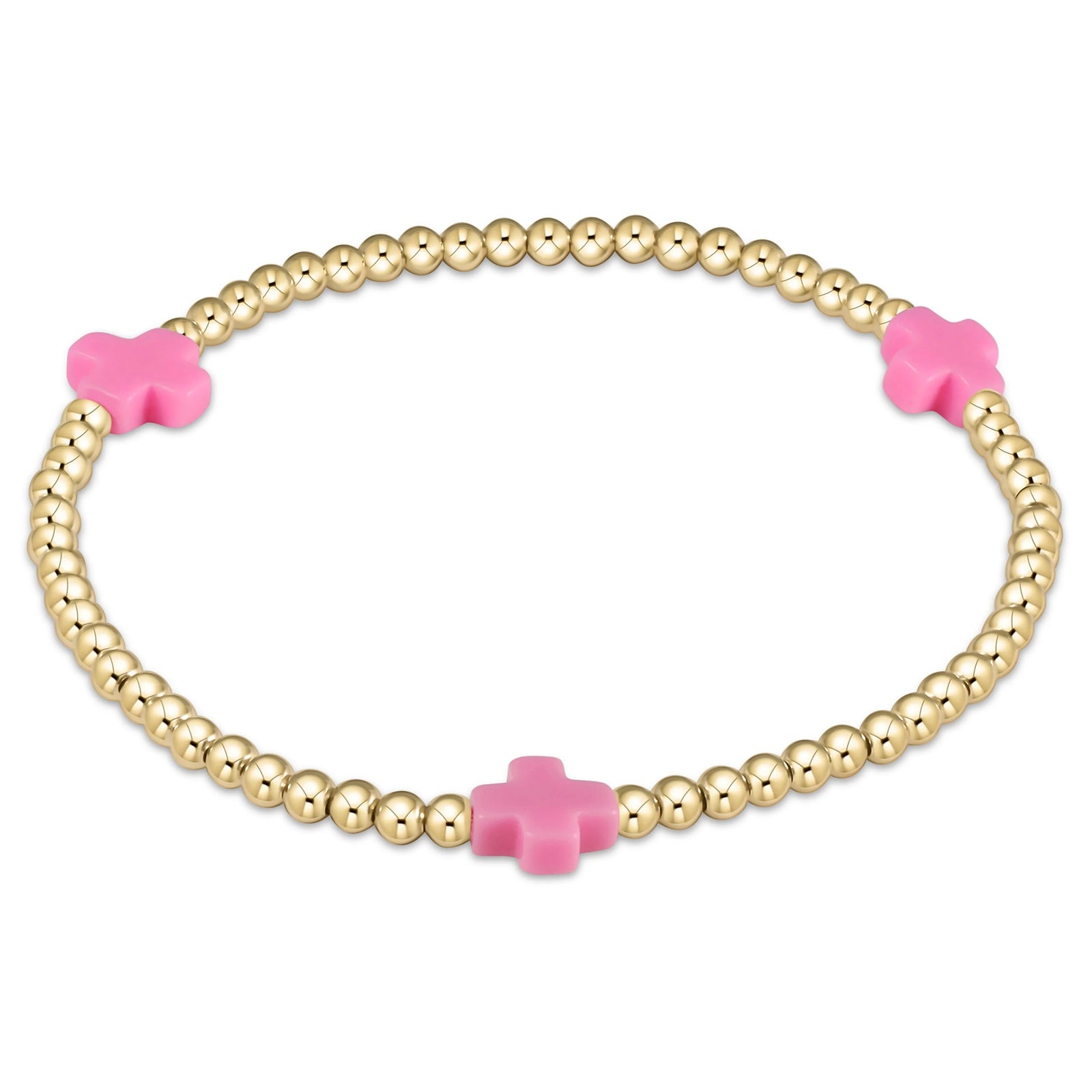 signature cross gold pattern 3mm bead bracelet - bright pink