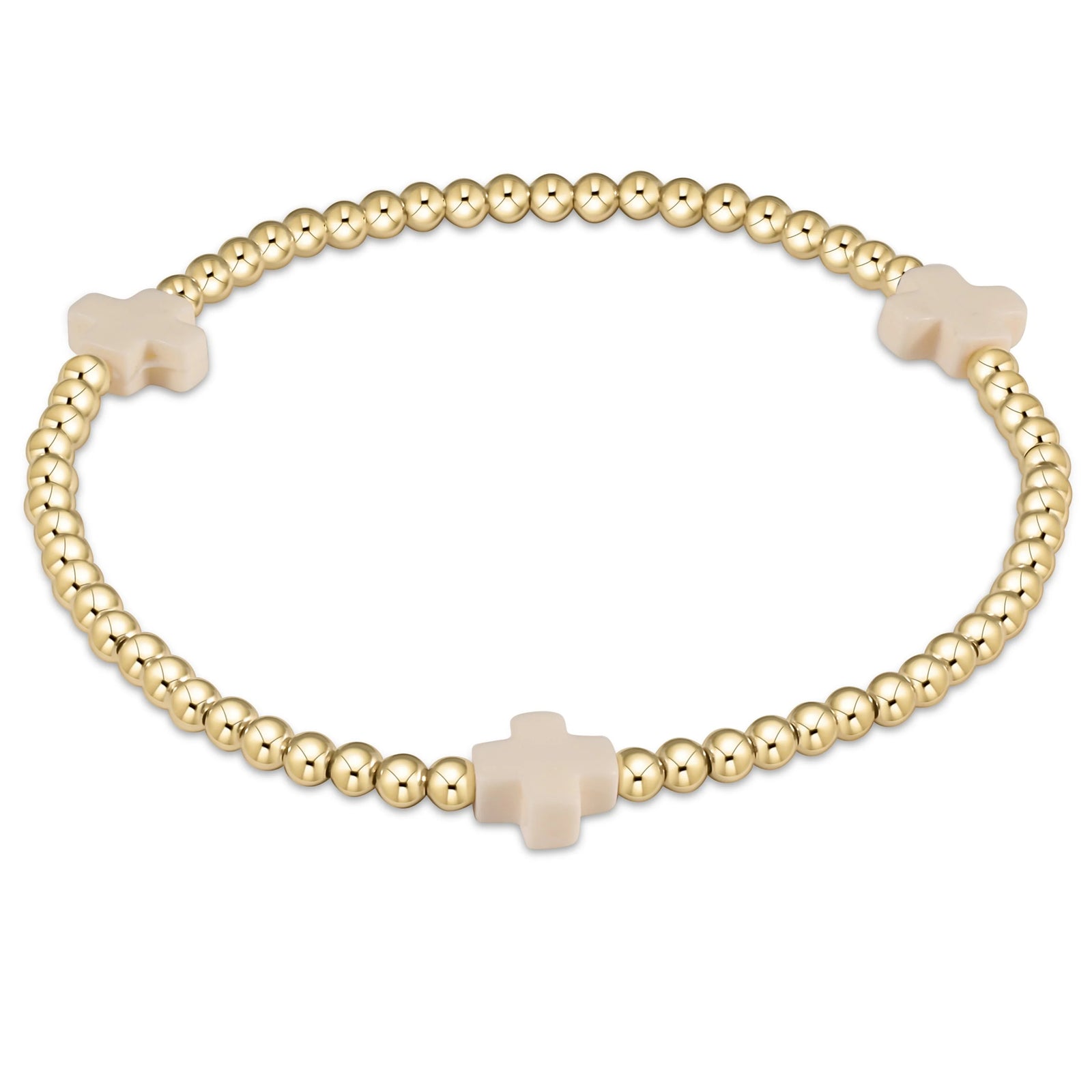Signature Cross Gold Pattern 3mm bead bracelet - off white