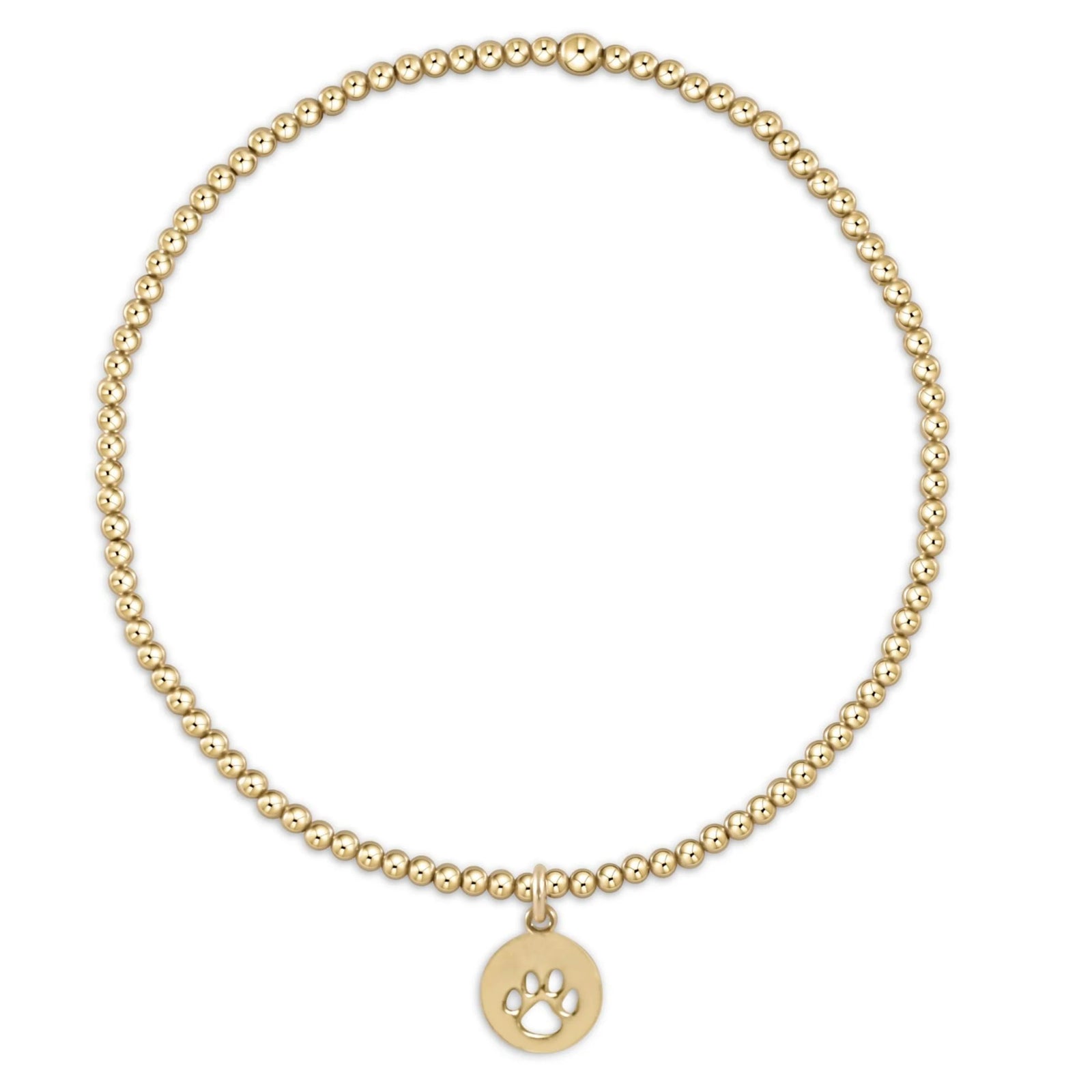 Classic Gold 2mm Bracelet - paw print small gold disc charm
