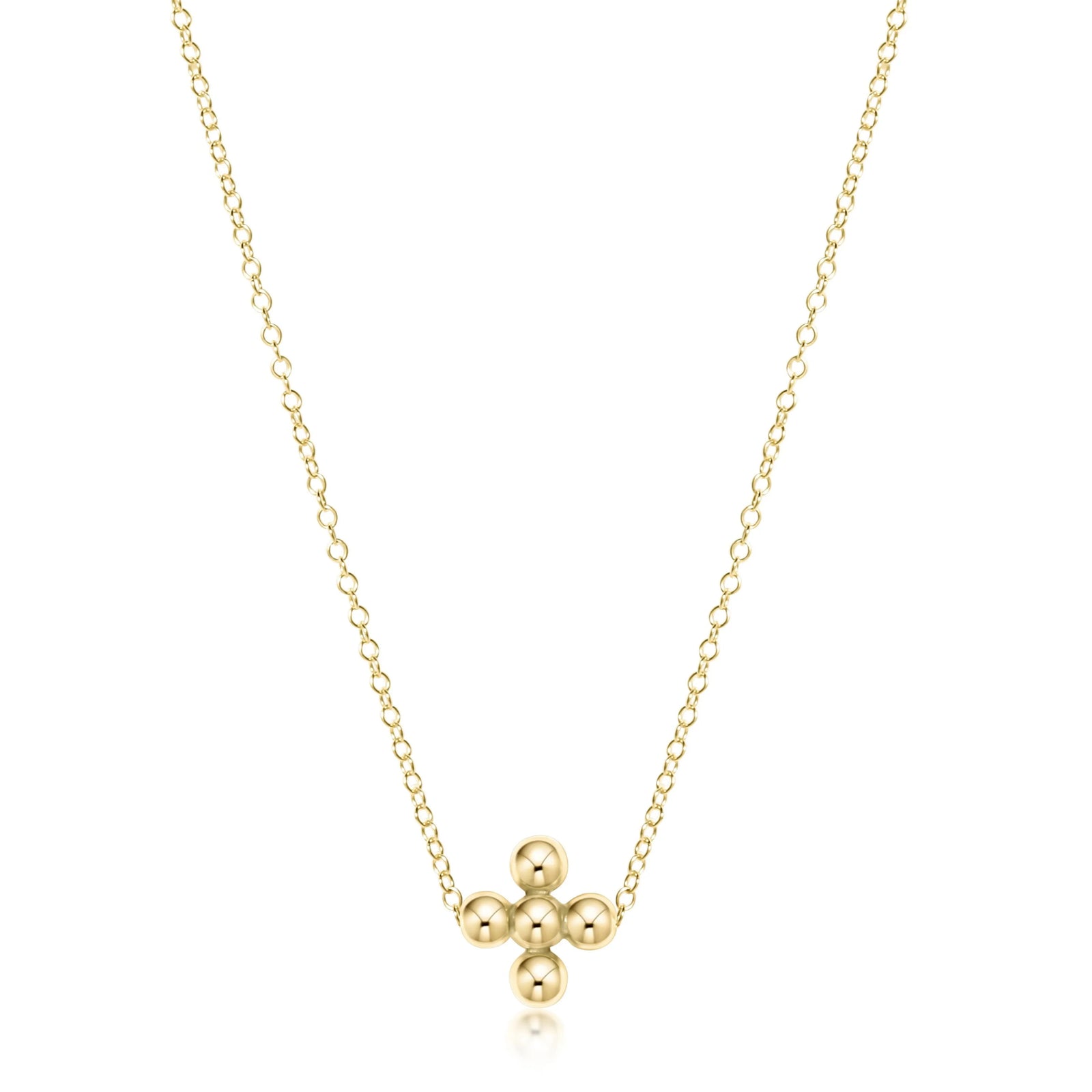 Classic beaded signature cross - 3mm bead gold 16" necklace