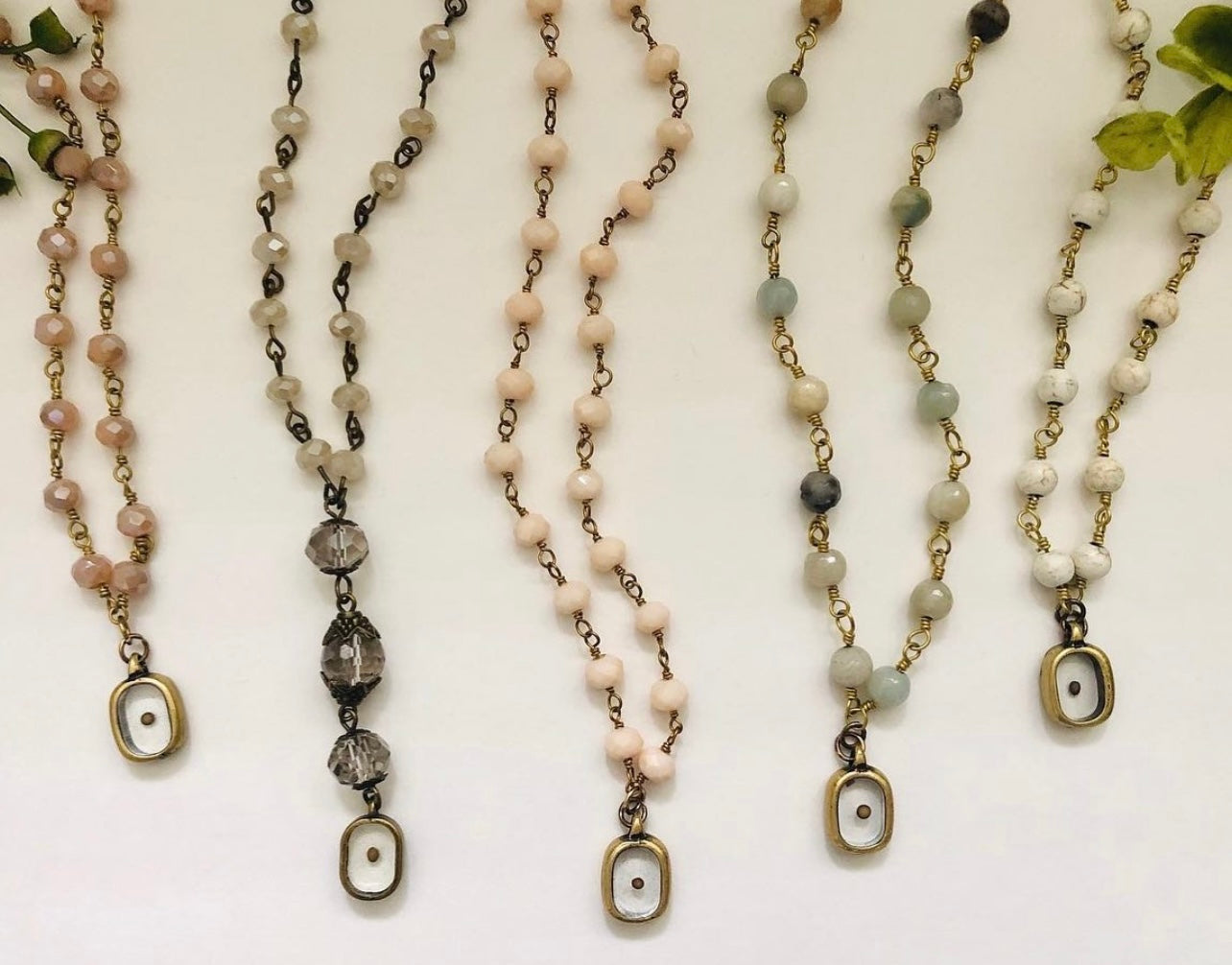Mustard Seed Charm Necklace - Rose Quartz