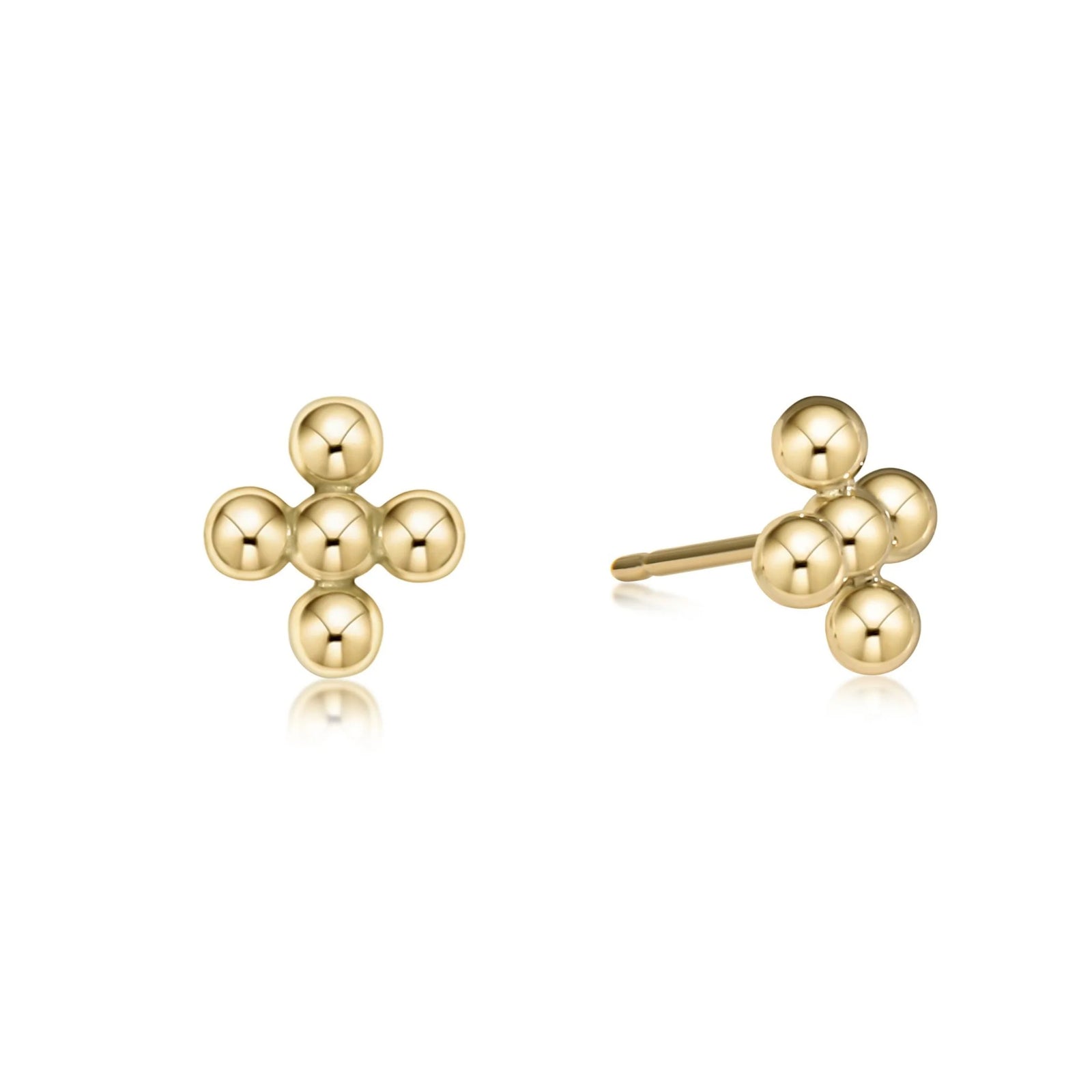 Classic beaded signature cross stud earrings - 4mm bead gold