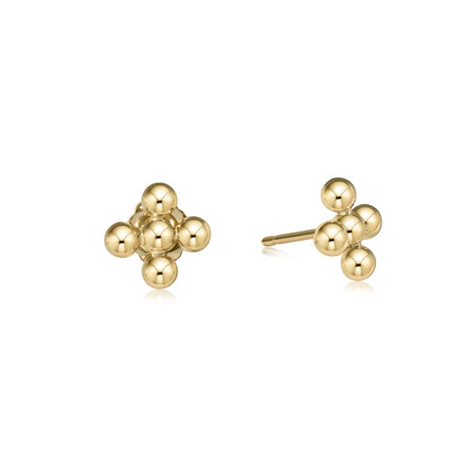 Classic beaded signature cross stud earrings - 3mm bead gold