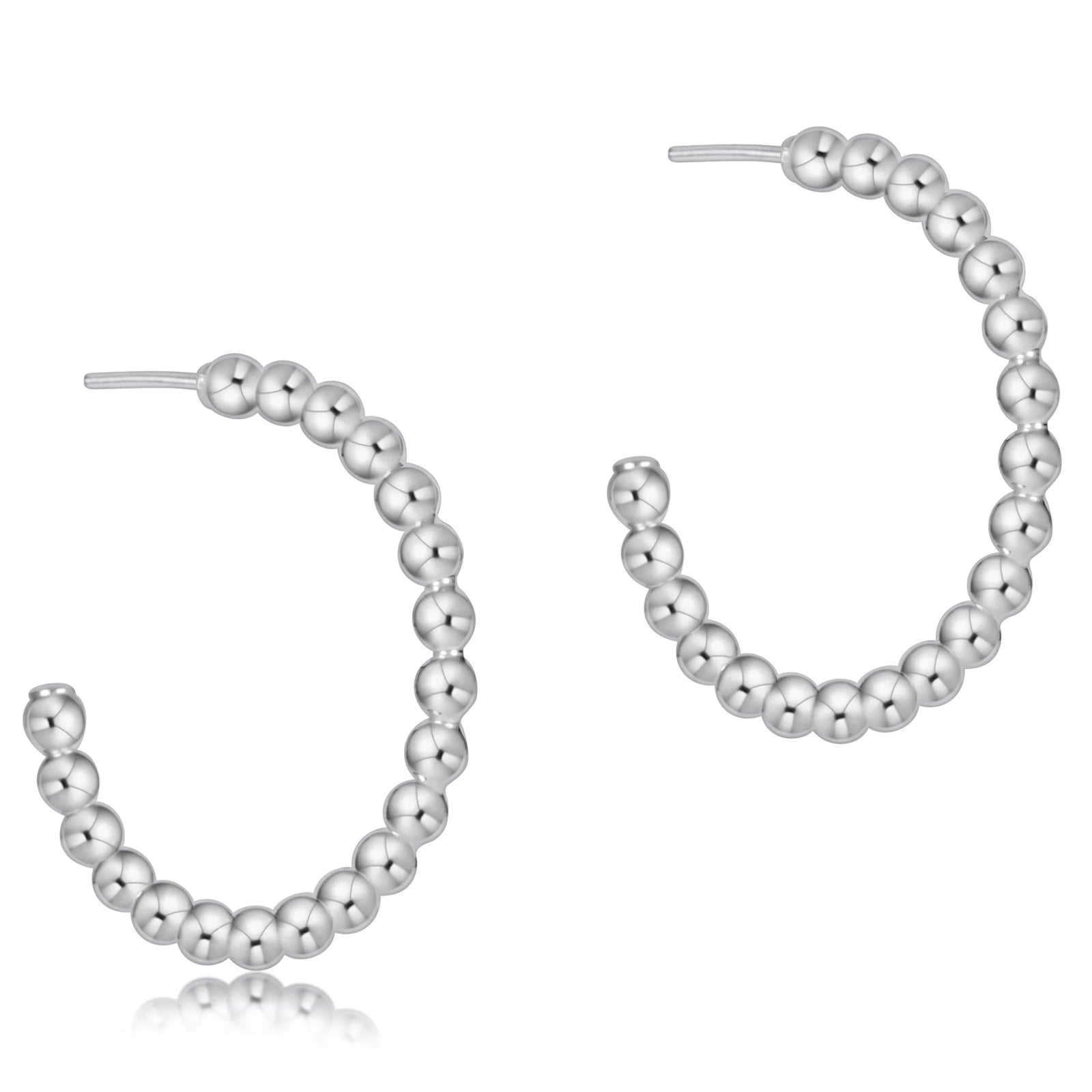Beaded classic 1.25" post hoop earrings - 4mm sterling