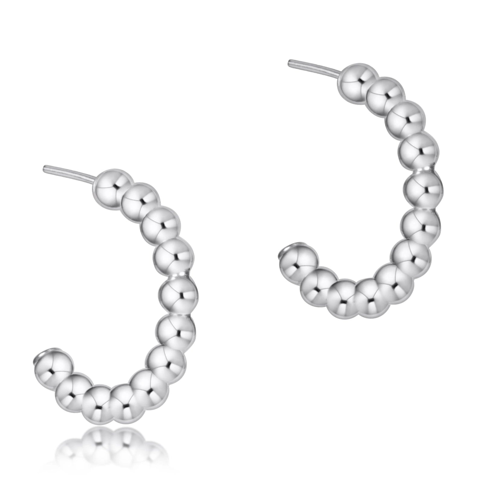 Beaded classic 1" post hoop earrings - 3mm sterling
