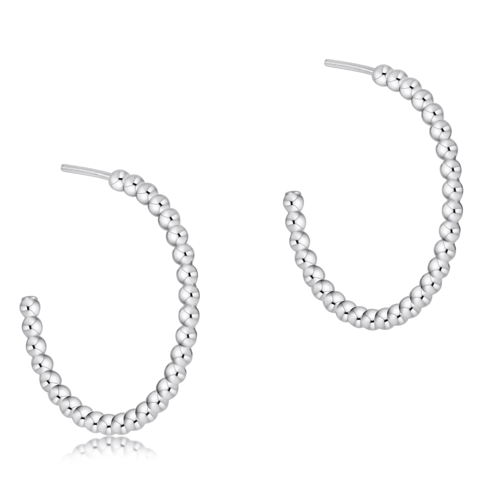 Beaded classic 1.25" post hoop earrings - 3mm sterling