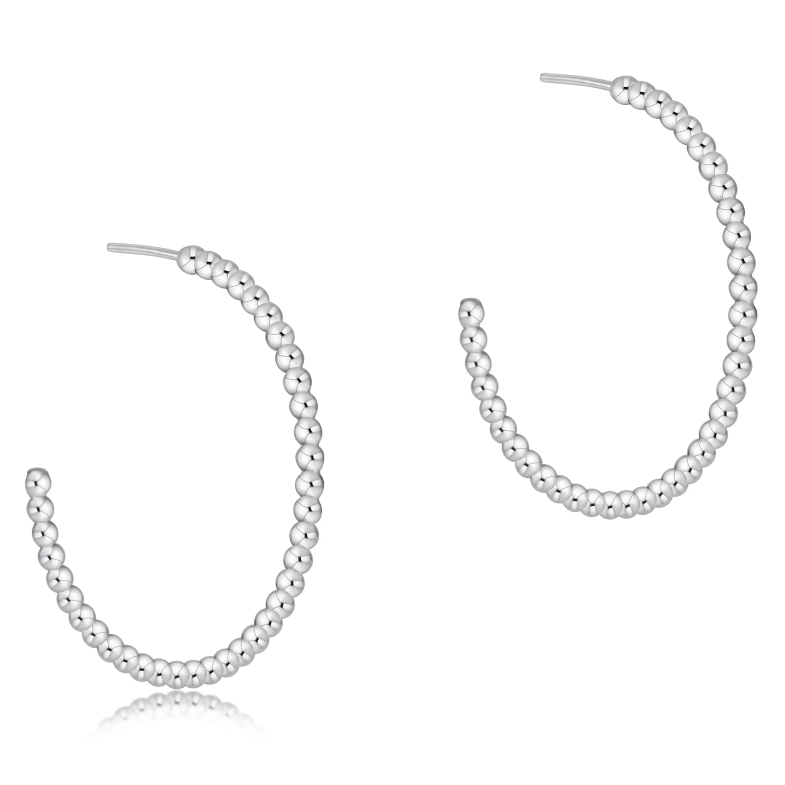 Beaded classic 1.25" post hoop earrings - 2mm sterling