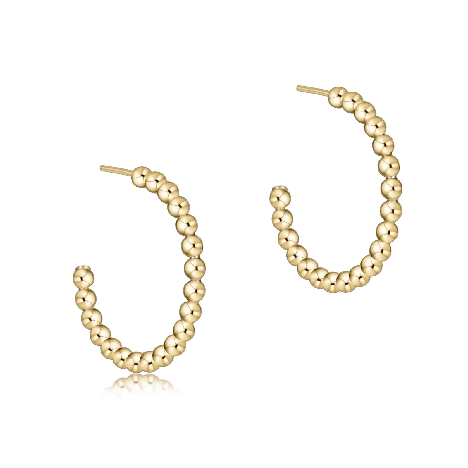 Beaded classic 1" post hoop earrings - 2mm gold
